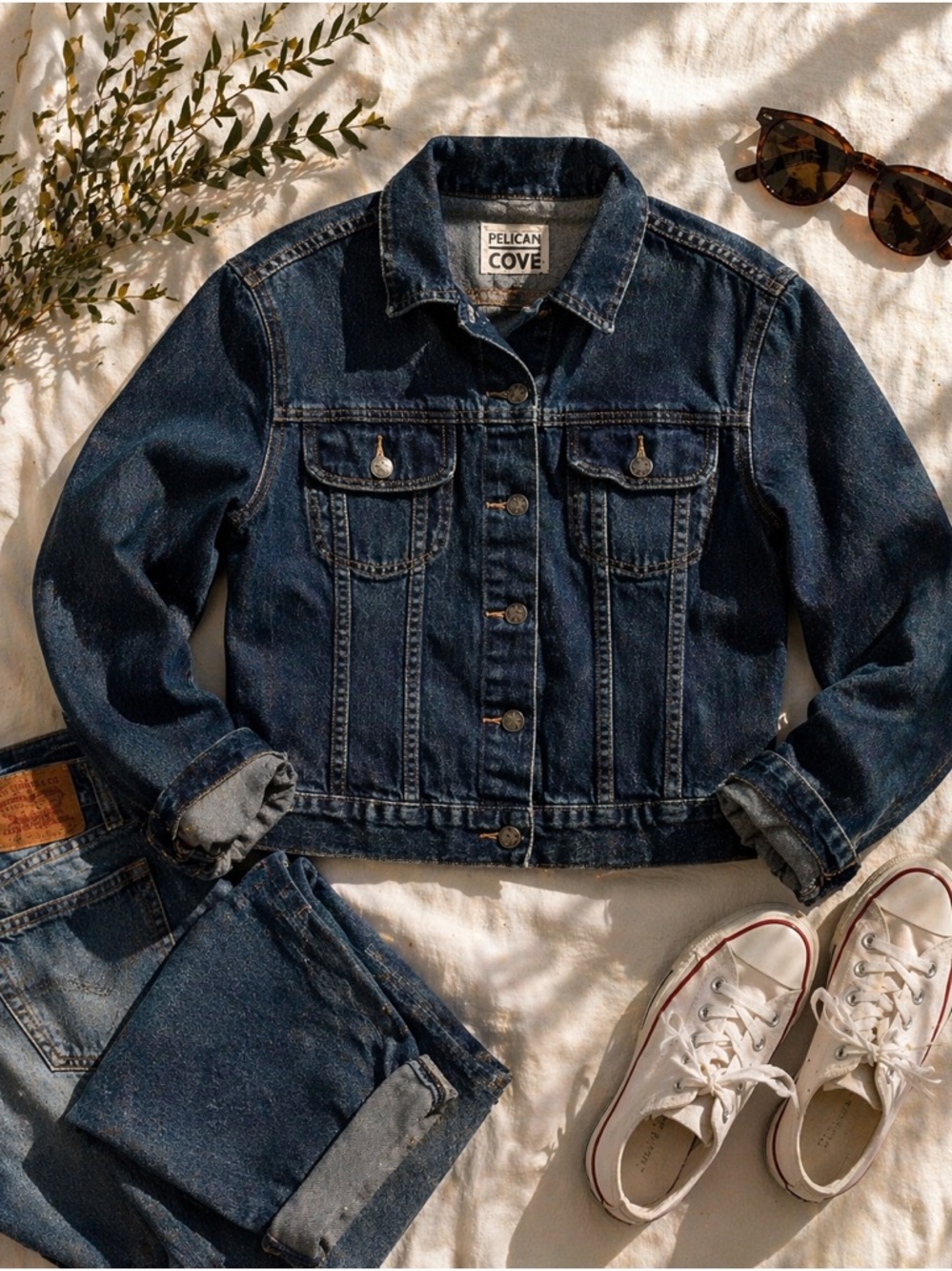 Vintage Pelican Cove Denim Jacket | Cropped Blue Jean Jacket | Classic